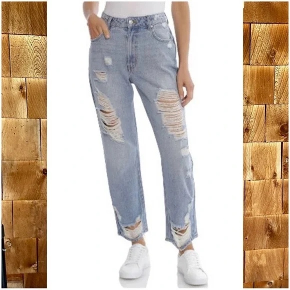 Avec Les Filles Ripped Mid Rise Mom Jeans Distressed Straightโ Leg Size 27